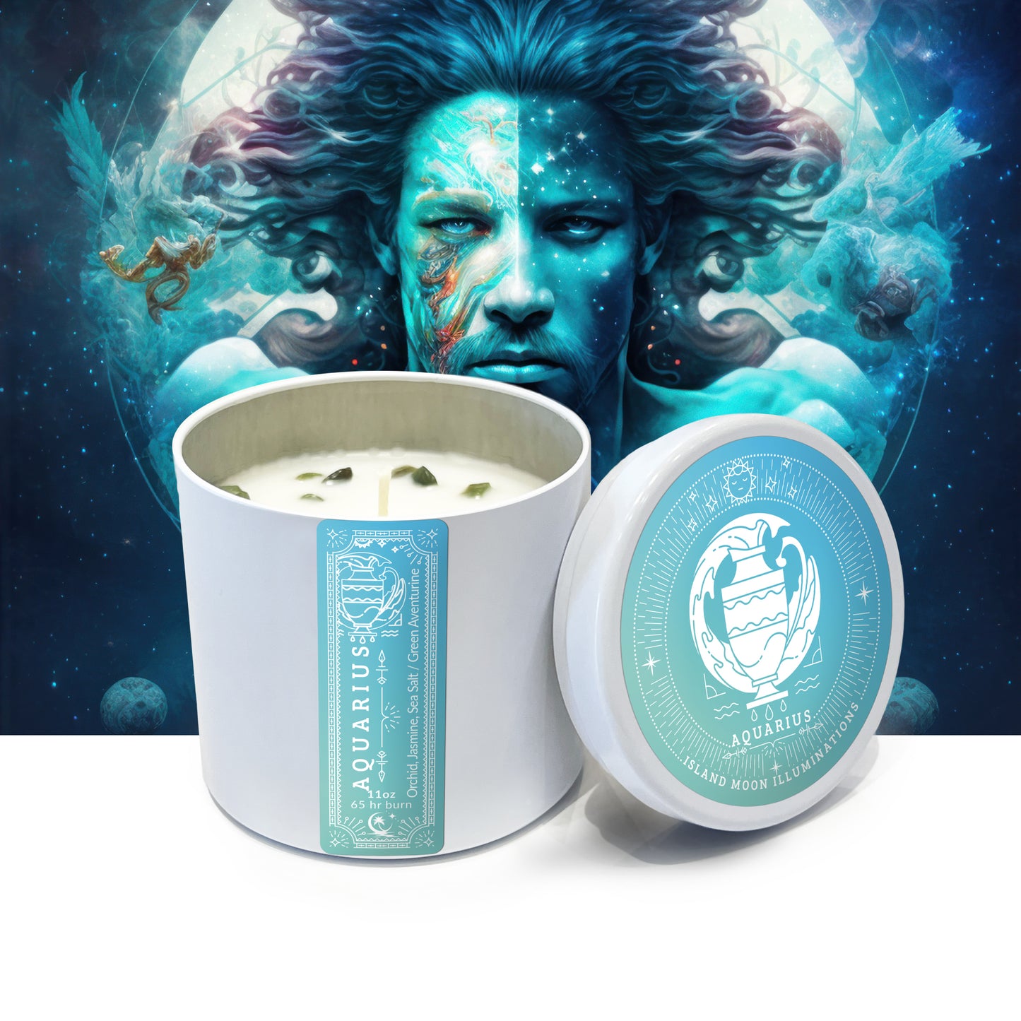 Island Moon Illuminations - Zodiac Signs - Aquarius - Candle Tin 11 oz