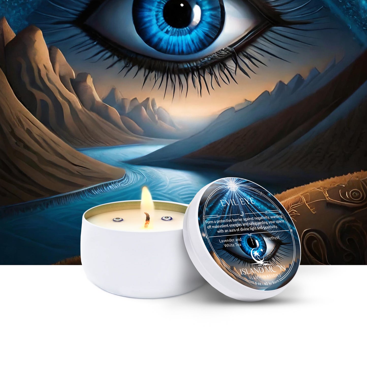 Island Moon Illuminations - Evil Eye - Candle Tin 6 oz